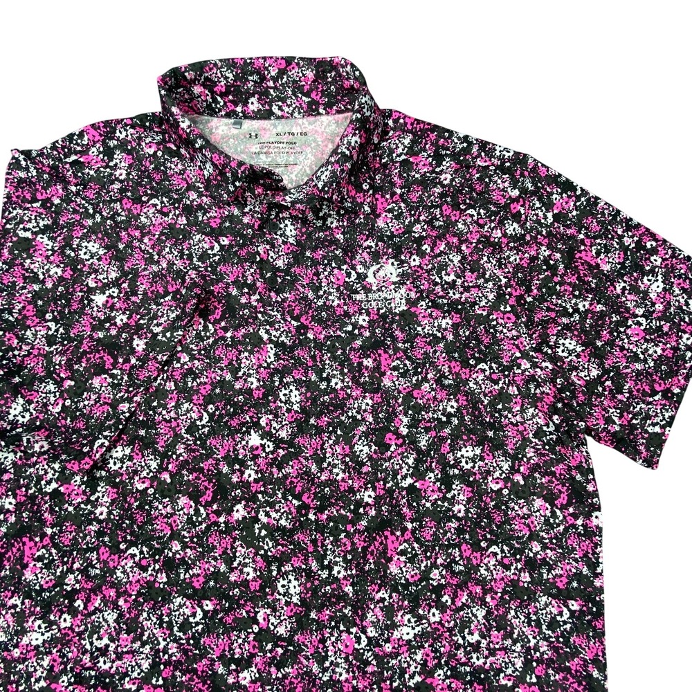 Under Armour Playoff Polo Shirt Men XL Black Golf Performance Stretch Floral Gym